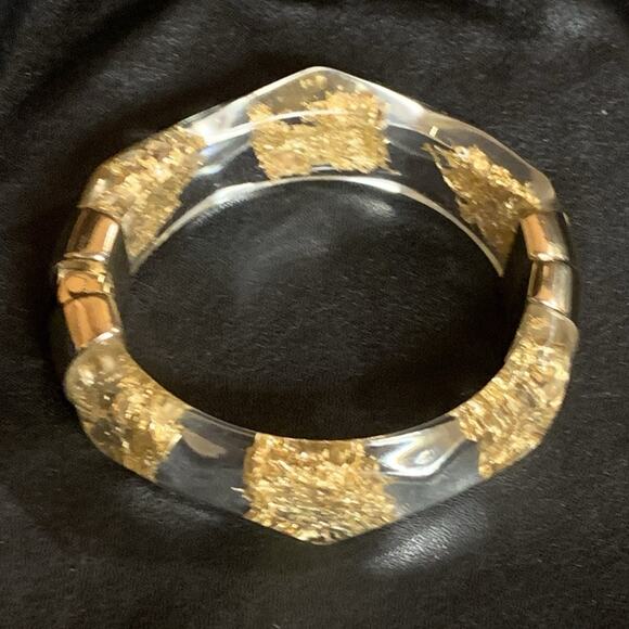 Chico's Bracelet Clear Lucite with Gold Foil & Gold Hinge Closure - Picture 2 of 6